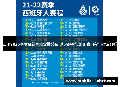 西甲2025赛季最新赛事安排公布 球迷必看完整比赛日程与对阵分析