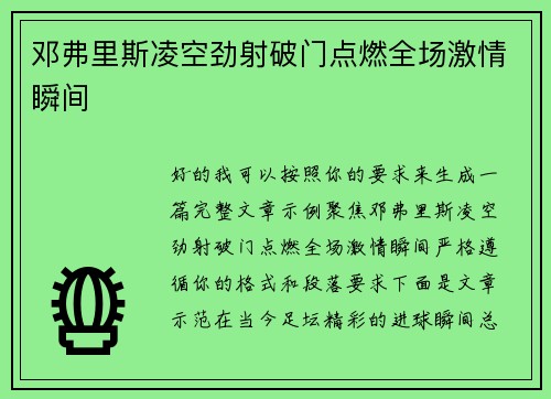 邓弗里斯凌空劲射破门点燃全场激情瞬间 邓弗里斯凌空劲射破门点燃全场激情瞬间